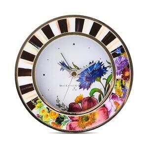 NEW Mackenzie Childs Flower Market Silver Plated Round Desk Clock